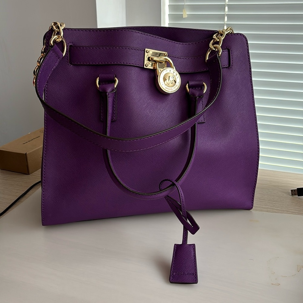 Michael Kors Rich Purple Tote with Gold Details